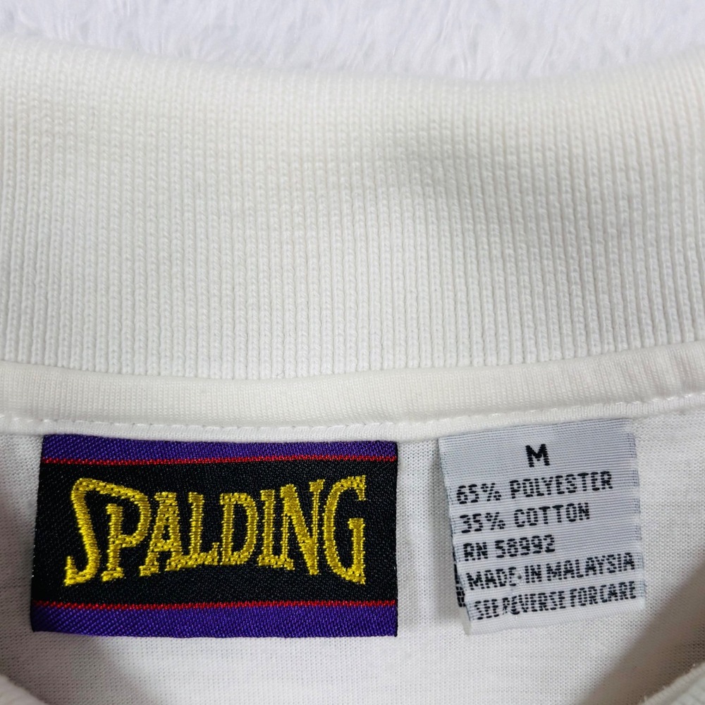 VTG 90s Spalding Polo Shirt Men M White Red Blue Geometric Colorblock Logo RARE - Picture 6 of 14